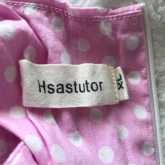 Hsastutor Pink Polka Dot Sleeveless Swing Dress Girls Cosplay Halloween Dress Up - Picture 8 of 10